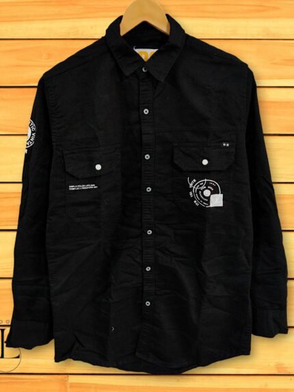Classic Jet Black Denim Double Pocket Shirt Premium