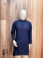 Navy Blue Chikankari Kurta Pajama Set for Men