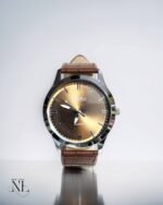 Rose Gold Leather Strap Chronograph Watch for Men