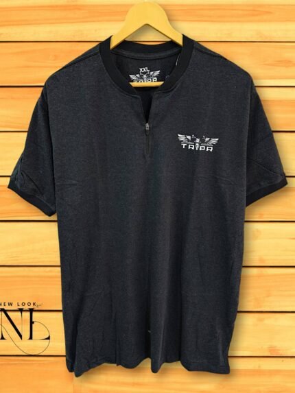 Grey Zip Polo T-Shirt