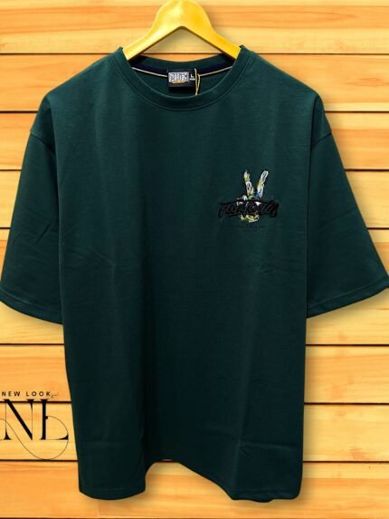 Dark Green Oversized T-shirt with Camo Back Print