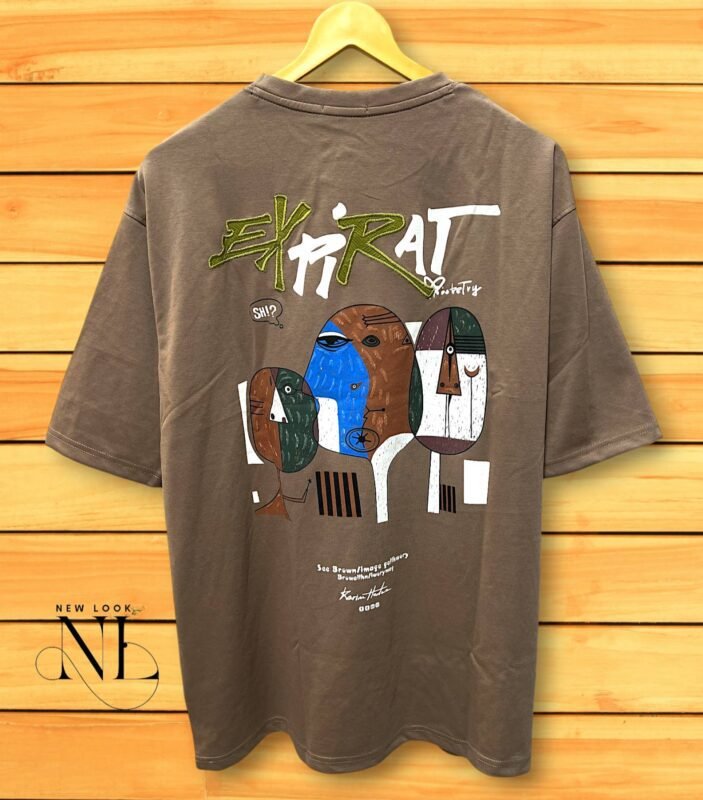 Brown Oversized T-shirt with Paint Splatter Print