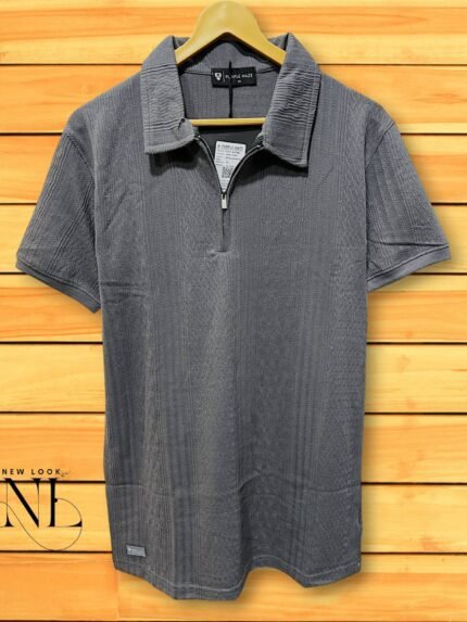 Grey Zip Polo T-Shirt – Premium Comfort