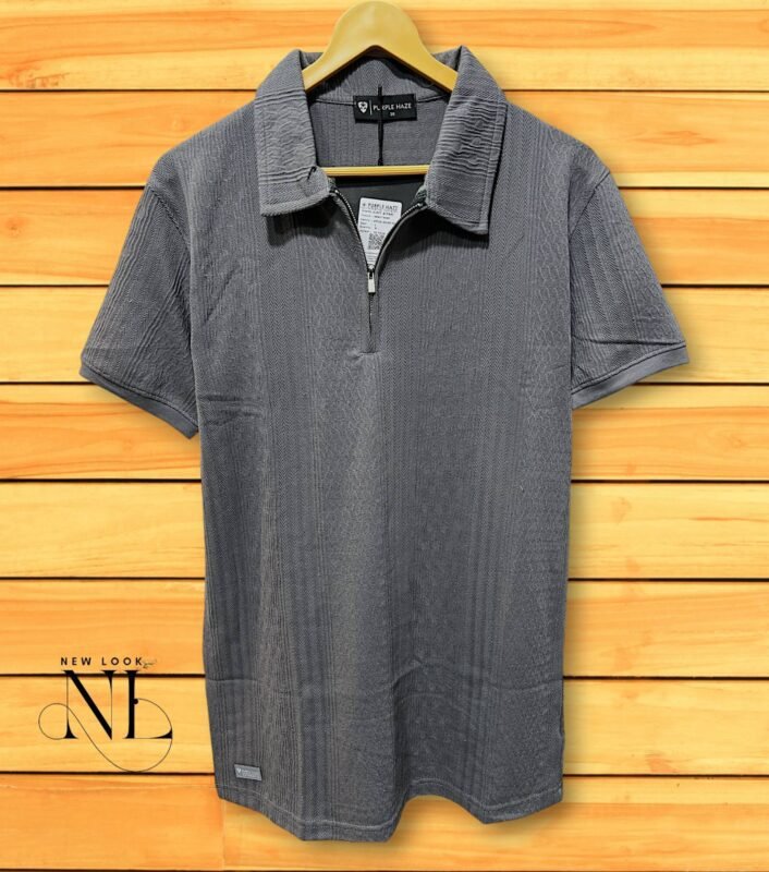 Grey Zip Polo T-Shirt – Premium Comfort