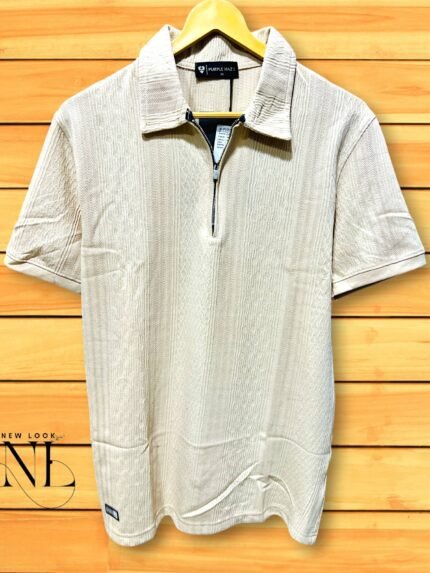 Cream Zip Polo T-Shirt – Premium Summer Wear