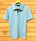 Cooling Sky Blue Polo | UV Protection Zip T-Shirt