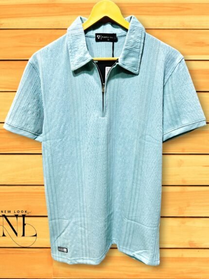 Cooling Sky Blue Polo | UV Protection Zip T-Shirt