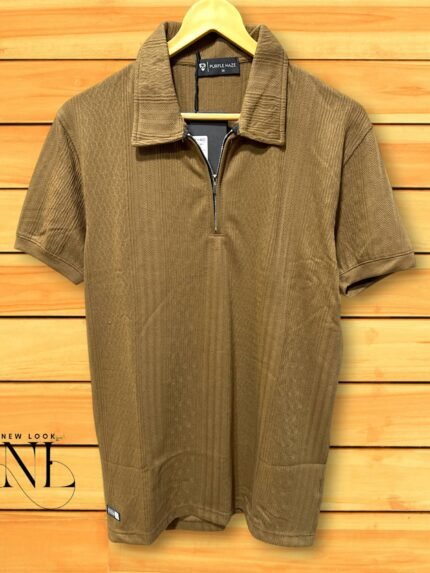 Brown Zip Polo T-Shirt – Premium Summer Wear