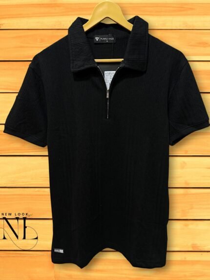 Black Zip Polo T-Shirt – Premium Comfort