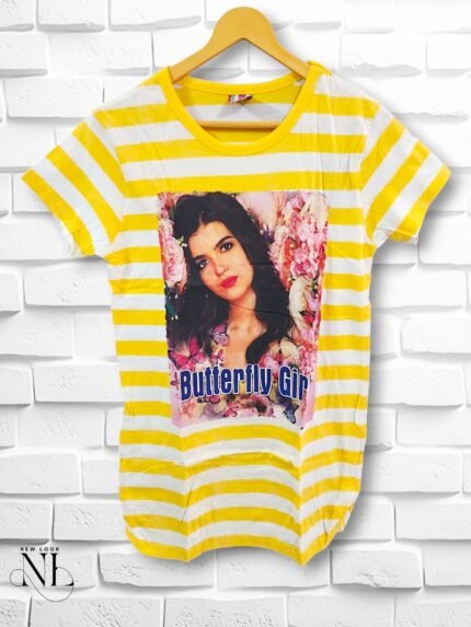 Striped Yellow Girls Cotton T-Shirt Summer Fashion