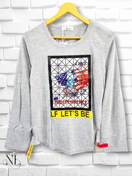 Grey Heart Print Girls Cotton T-Shirt