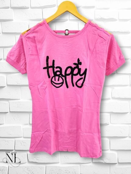 Pink Butterfly Print Girls Cotton T-Shirt