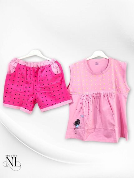 Pink Floral Cotton Night Suit for Girls