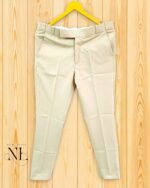 Cream Slim-Fit Ankle-Length Formal Pants