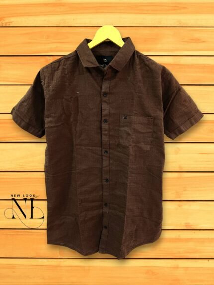 Dark Brown Half Sleeve Plain Shirt for Men