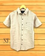 Cream Half Sleeve Plain Shirt for Men