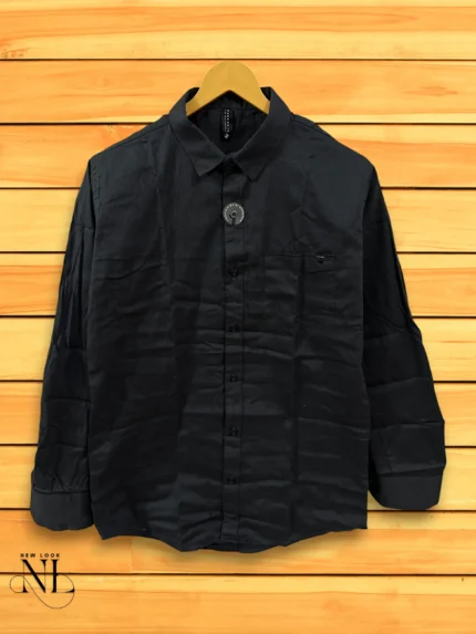 Dark Grey Plain Satin Shirt for Men | Urban