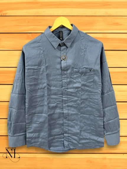 Lite Grey Plain Satin Shirt for Men
