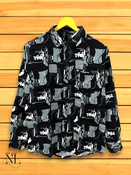 Black Printed Full Shirt For Men