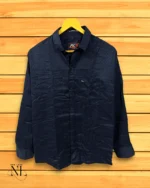 Navy Blue Satin Party Shirt for Men