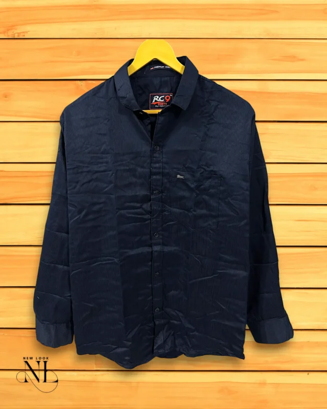 Navy Blue Satin Party Shirt for Men