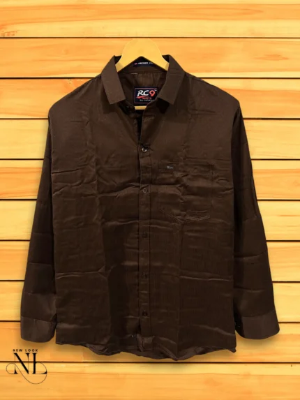 Dark Brown Satin Party Shirt for Men