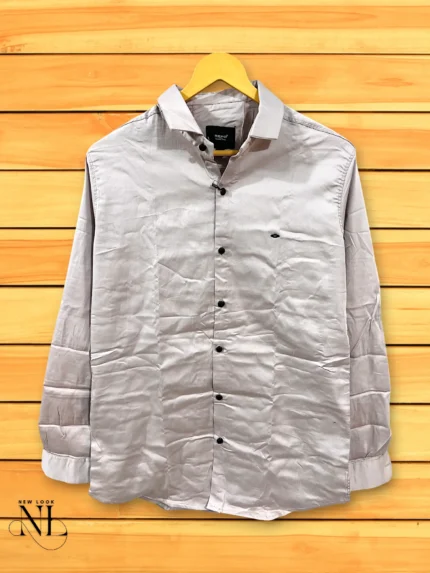 Cream Plain Satin Shirt for Men | Timeless Elegance