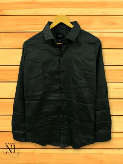 Dark Green Plain Satin Shirt for Men | Rich & Sophisticated