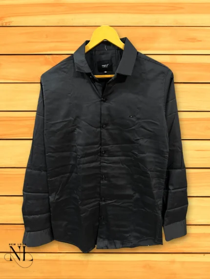 Dark Grey Plain Satin Shirt for Men