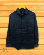 Navy Blue Plain Satin Shirt for Men | Versatile Elegance