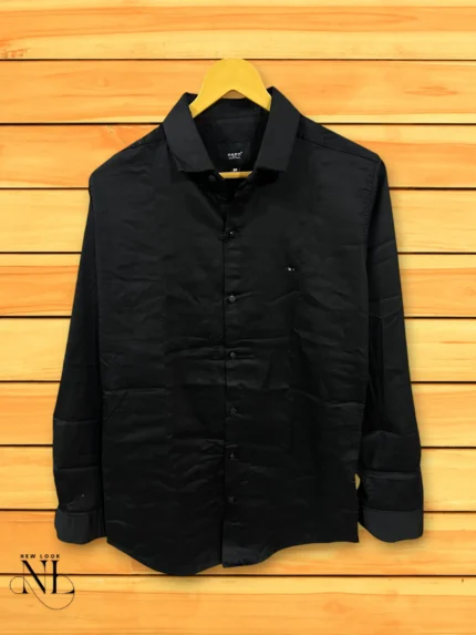 Classic Black Plain Satin Shirt for Men