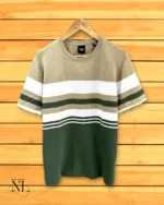 Dark Green Striped Half-Sleeve T-Shirt