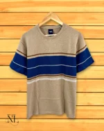 Dark Cream Striped Half-Sleeve T-Shirt