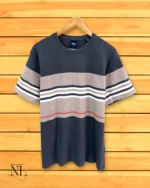 Dark Grey Stripe Half Tshirt for Men