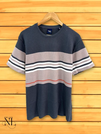 Dark Grey Stripe Half Tshirt for Men