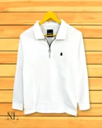 White Zip Polo Full T-Shirt | Premium Cotton Blend