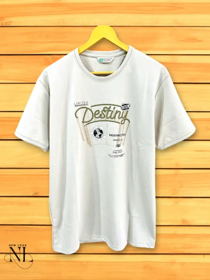 Cream Printed Half Tshirt for Men