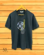 Dark Green Printed Half T-Shirt for Men