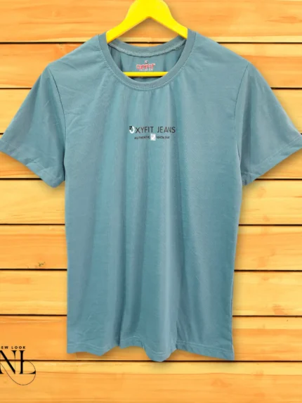 Ice Blue Plain Half T-Shirt For Men