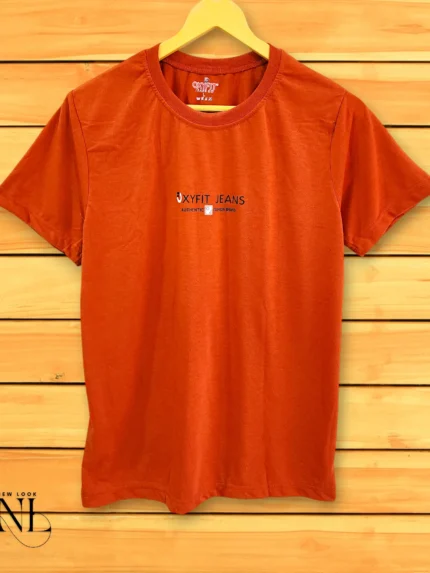 Orange Plain Half T-Shirt For Men