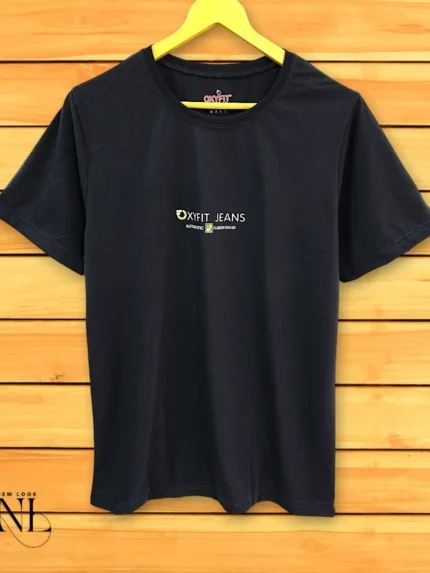 Dark Blue Plain Half T-Shirt For Men