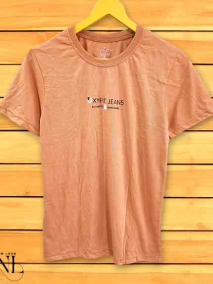 Peach Plain Half T-Shirt For Men