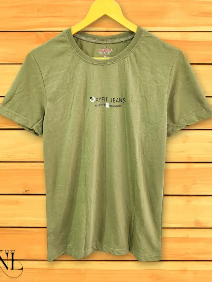 Olive Green Plain Half T-Shirt For Men