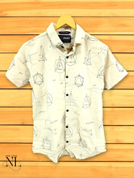 Cream Printed Half-Sleeve Shirt