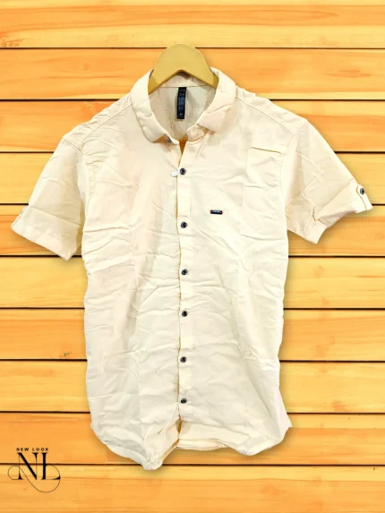 Cream Plain Half-Sleeve Shirt