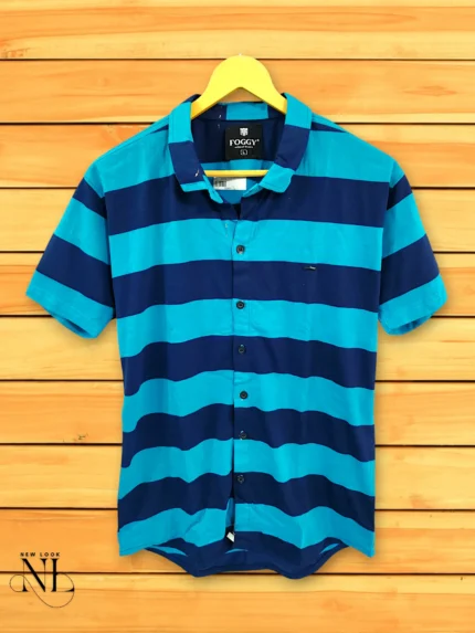 Blue Striped Half-Sleeve Shirt