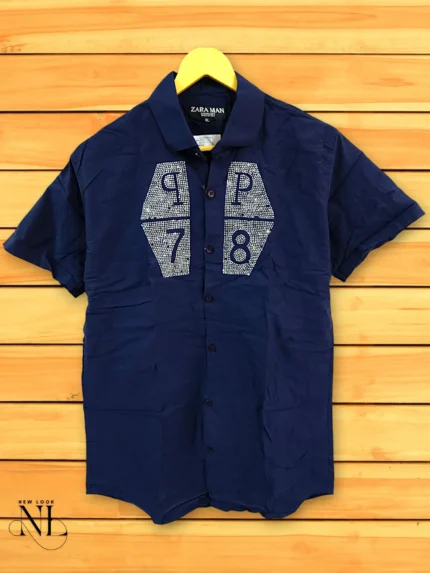 Blue Printed Half-Sleeve Shirt
