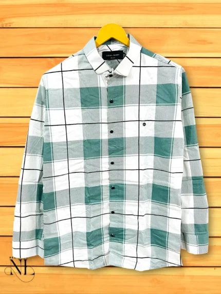 Green Checks Shirt for Men Cotton Formal Wear