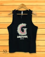 Black Printed Cotton Vest Trendy Gym & Streetwear