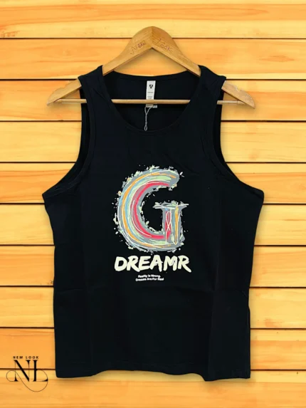 Black Printed Cotton Vest Trendy Gym & Streetwear